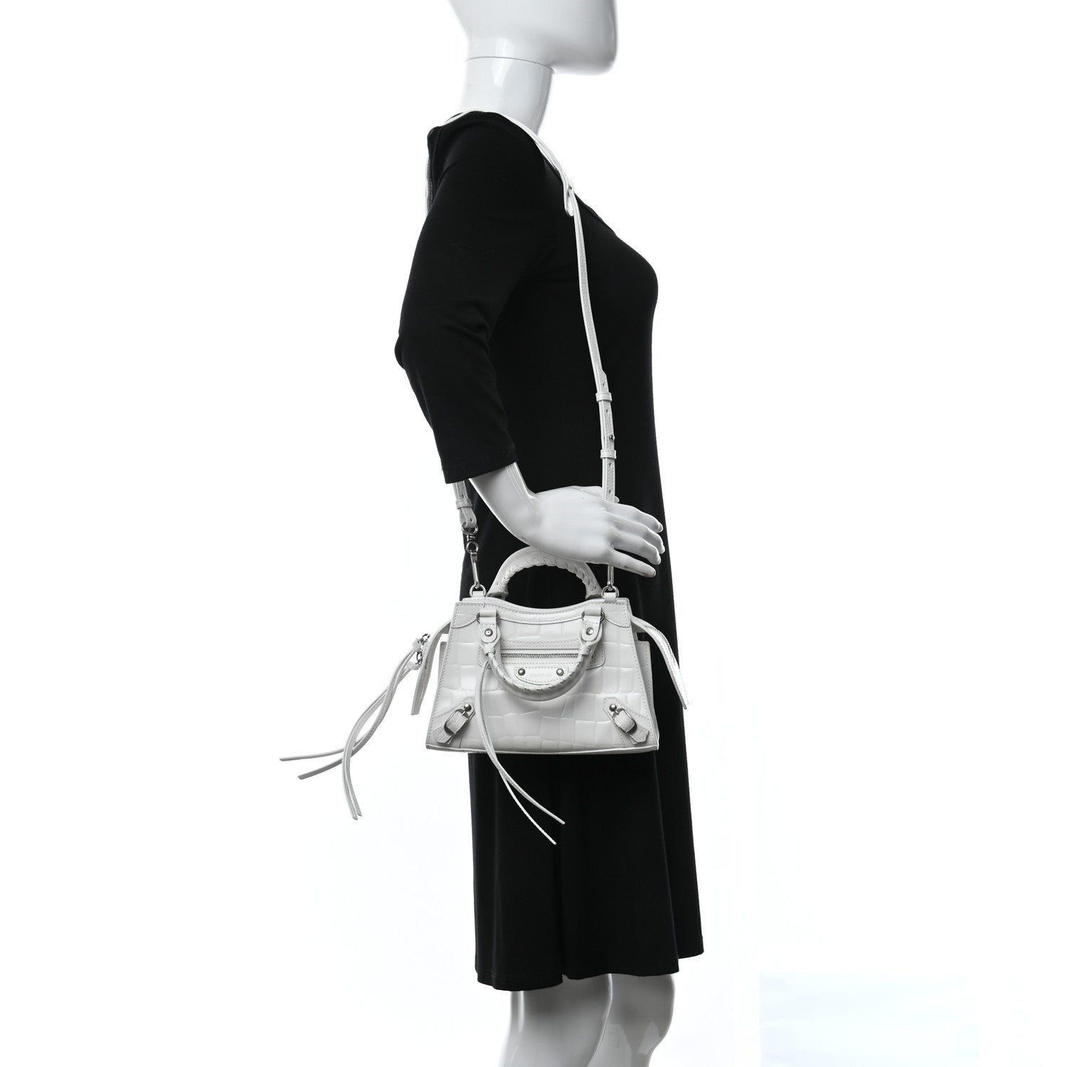 Balenciaga Extra Supple Calfskin Crocodile Embossed Neo Classic Silver Hardware Mini City White 2 of 12