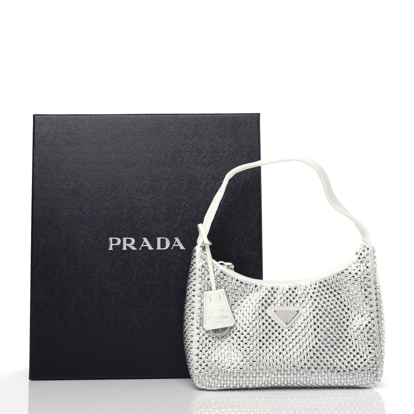 Satin Crystal Mini Re-Edition 2000 Bag White