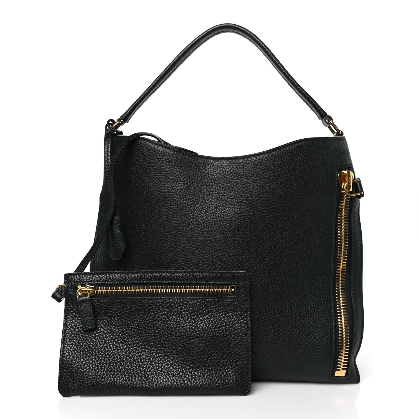 Pebbled Calfskin Small Alix Padlock Zip Hobo Bag Black