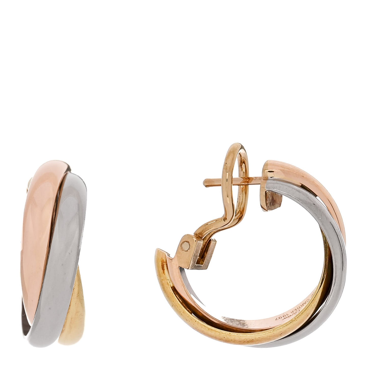 18K Pink Yellow White Gold Classic Trinity Hoop Earrings