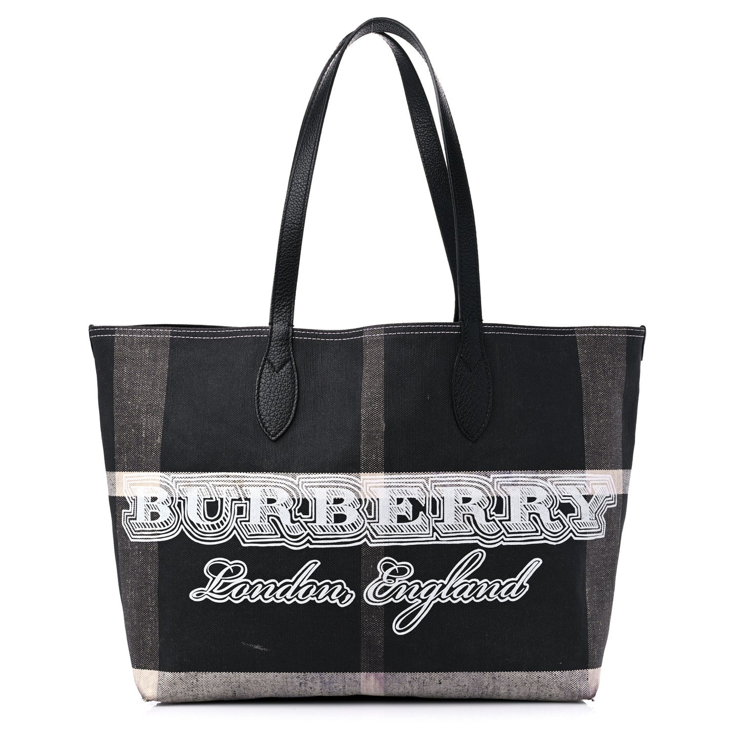 Coated Canvas Mega Check Medium Doodle Tote Black White