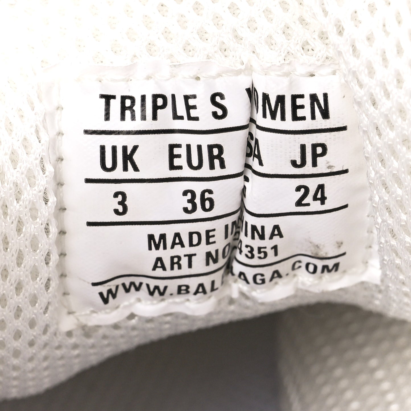 Fabric Mesh Clear Sole Womens Triple S Sneakers 36 White