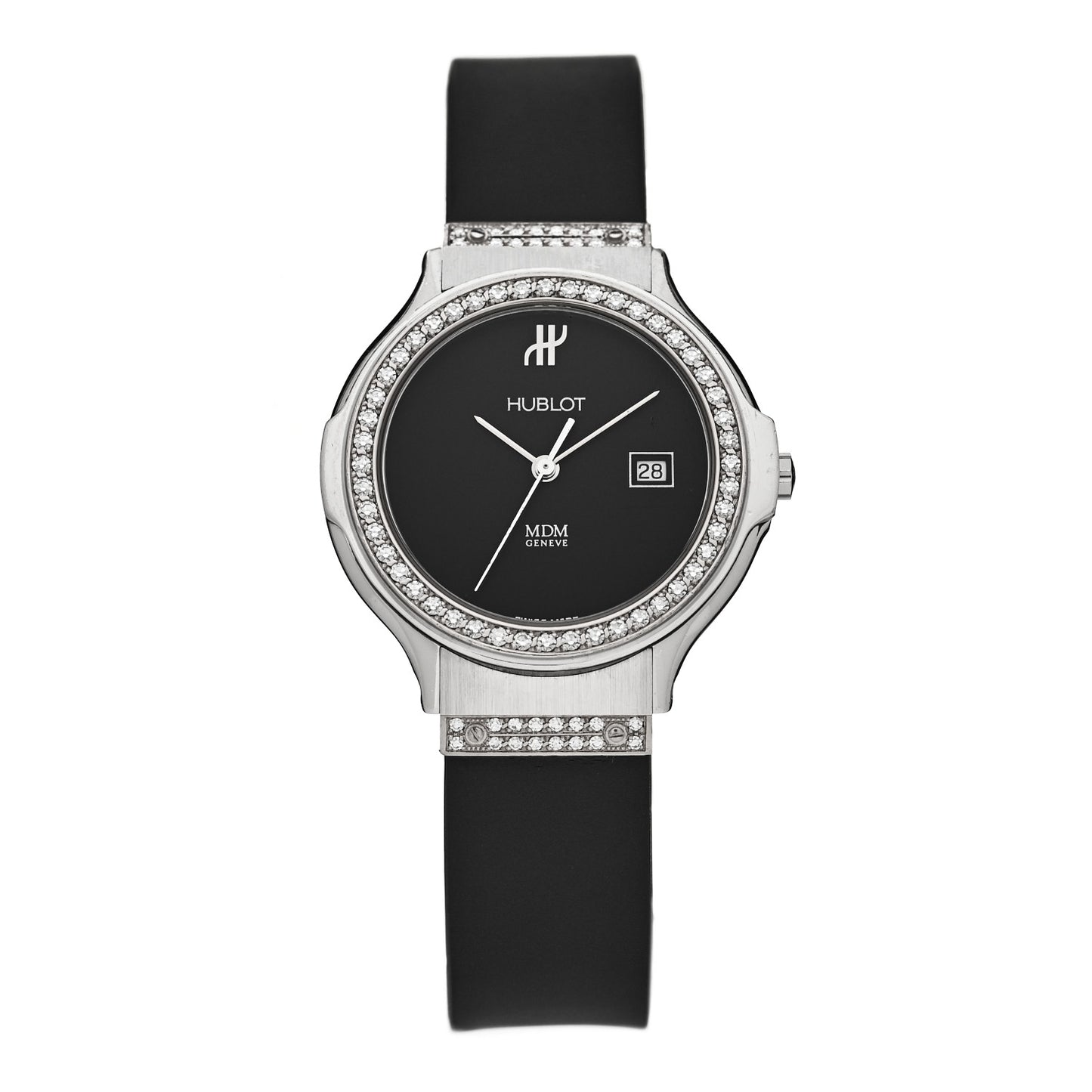 Stainless Steel Rubber Diamond Bezel 32mm Classic MDM Quartz Watch Black 1401.5.054