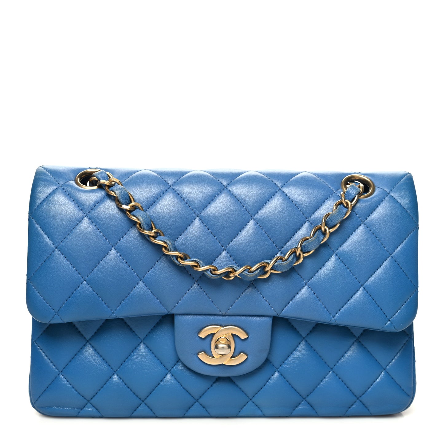 Lambskin Quilted Small Double Flap Blue