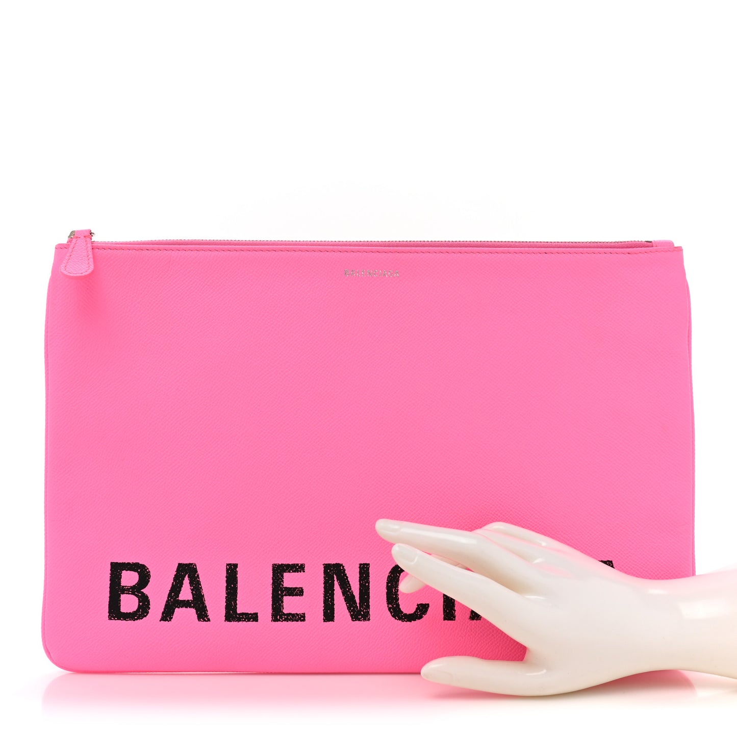 Calfskin Logo Large Zip Pouch Acid Pink