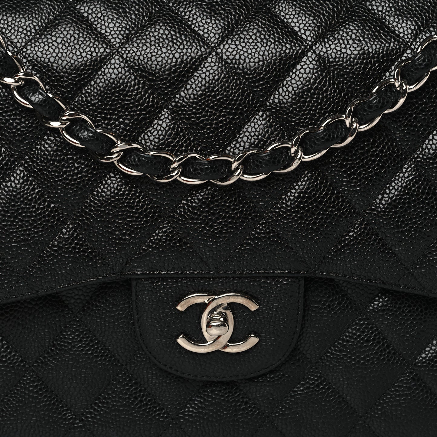 Caviar Quilted Jumbo Double Flap Black