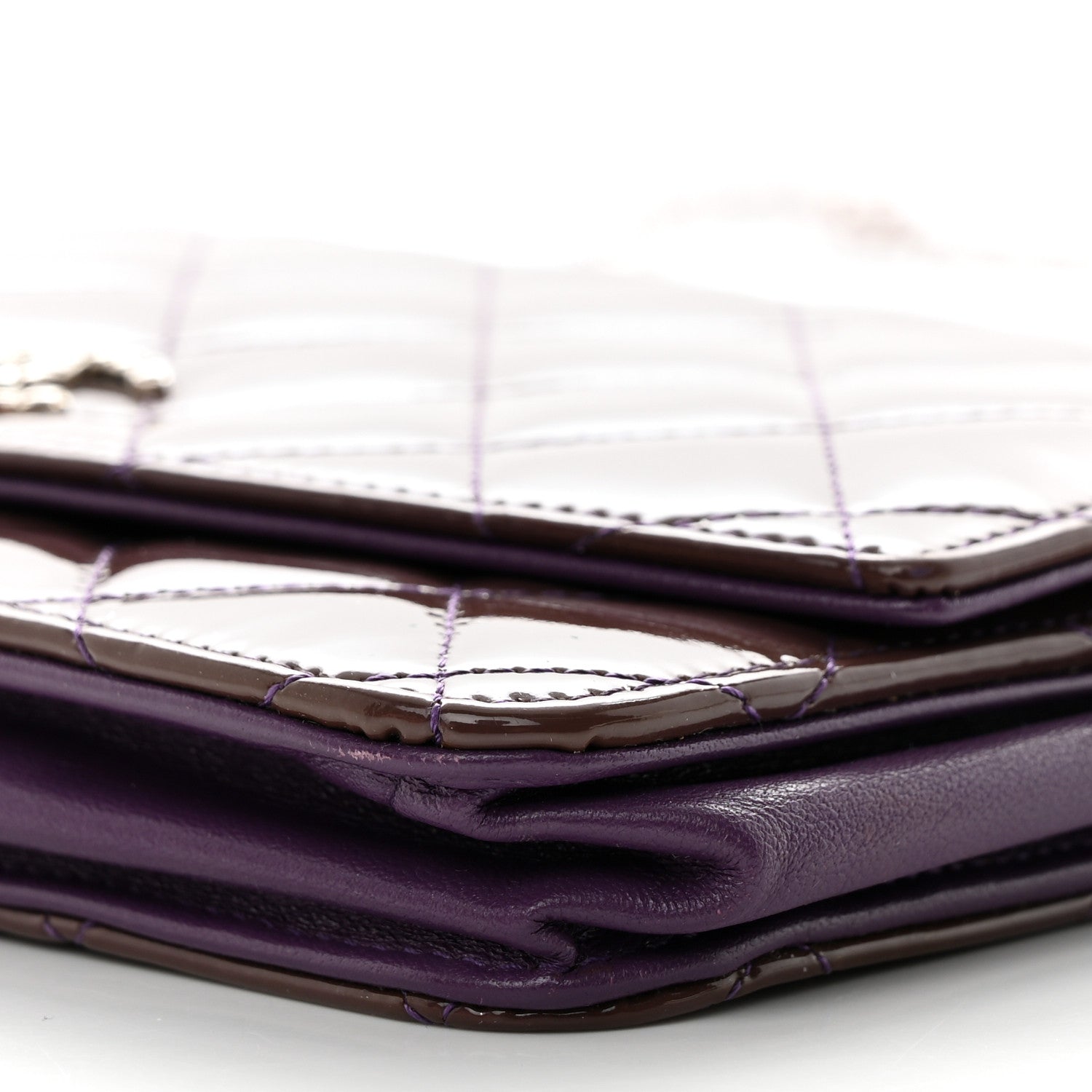 Chanel Patent Quilted Brilliant Wallet On Chain WOC Violet 11 of 12