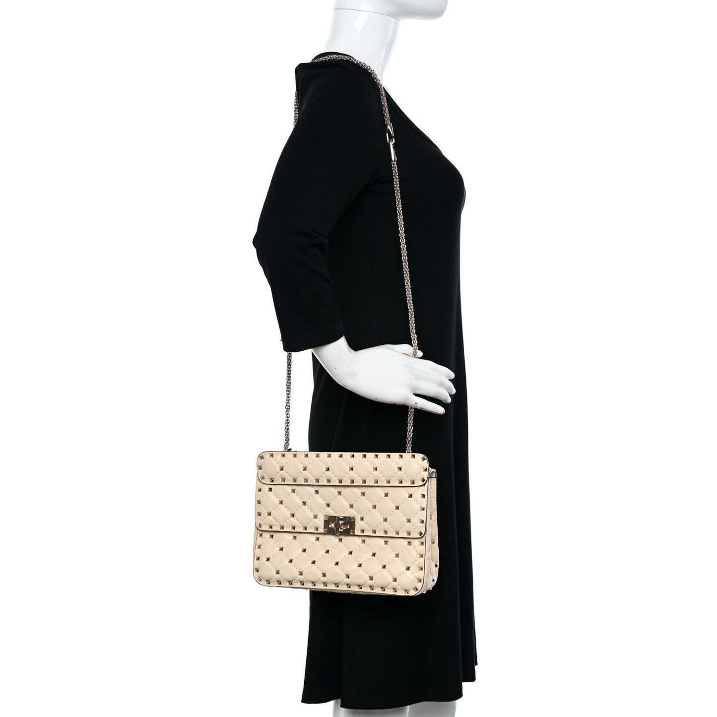 Nappa Medium Rockstud Spike Shoulder Bag Light Ivory