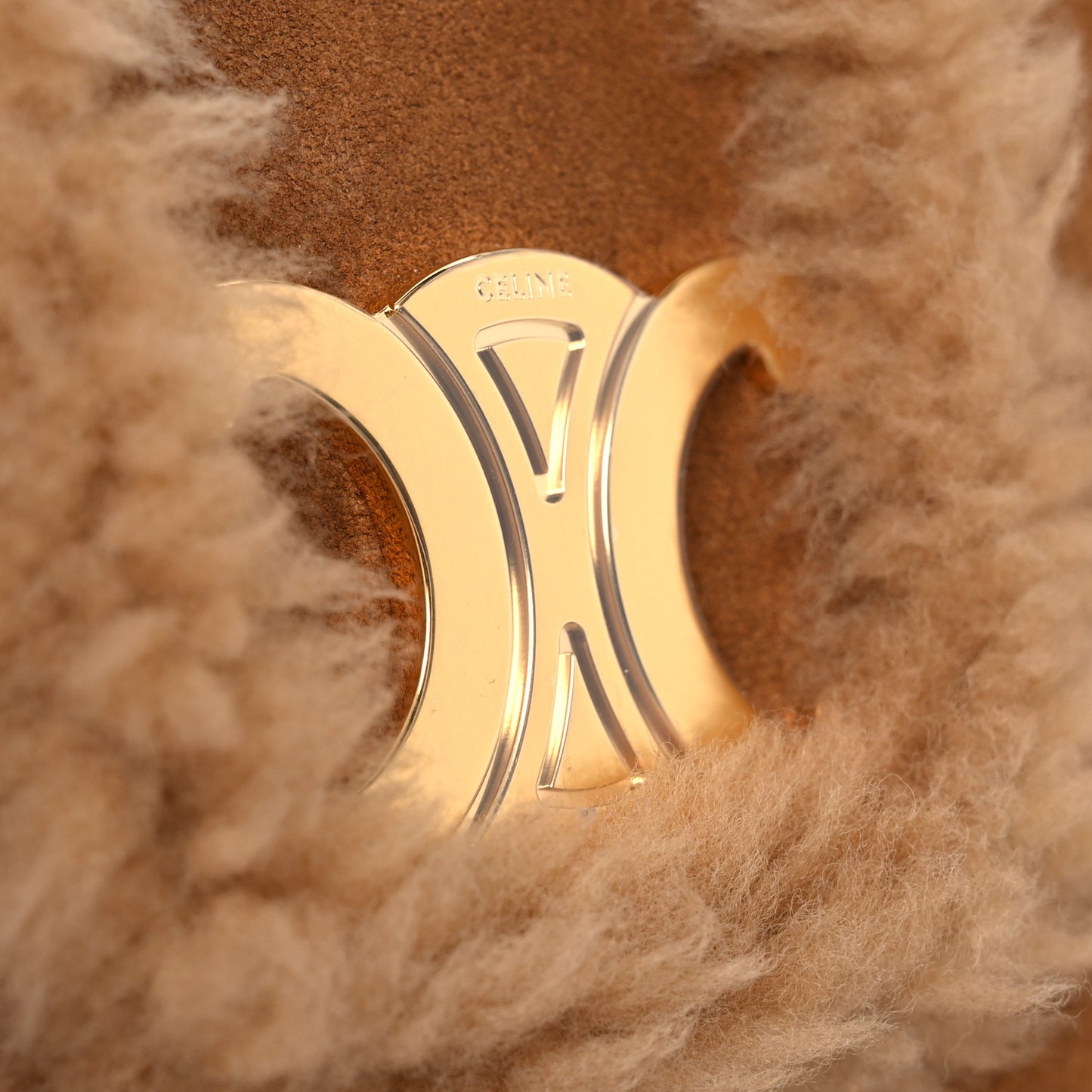 Suede Calfskin Shearling Medium Strap Ava Triomphe Shoulder Bag Tobacco