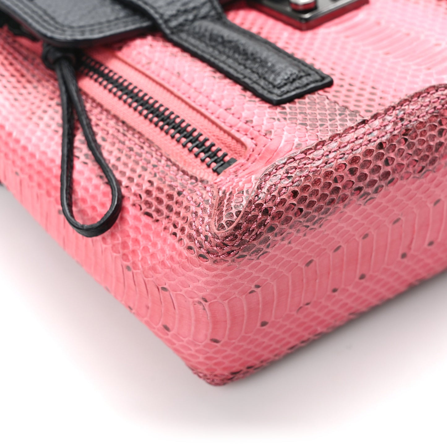 Textured Calfskin Elaphe Snakeskin Mini Pashli Satchel Pink Black