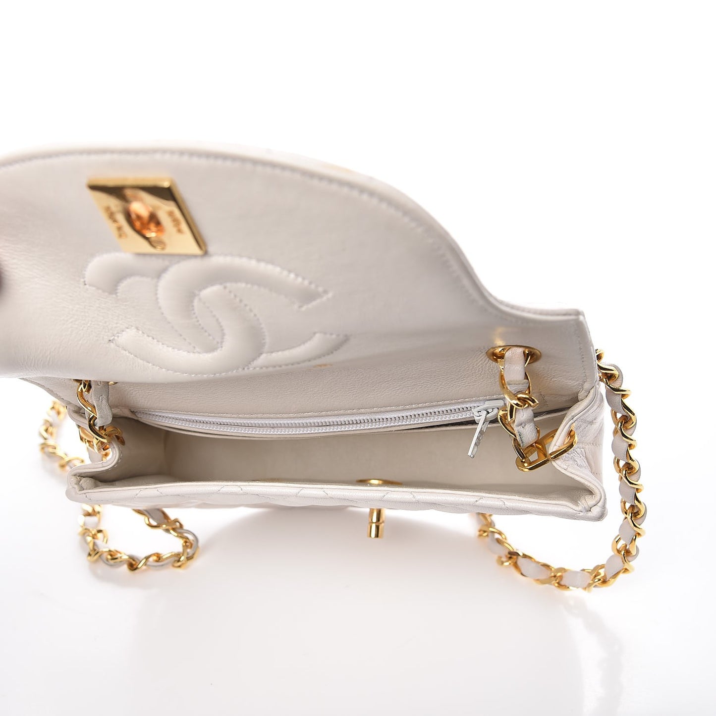 Lambskin Quilted Mini Half Moon Flap White