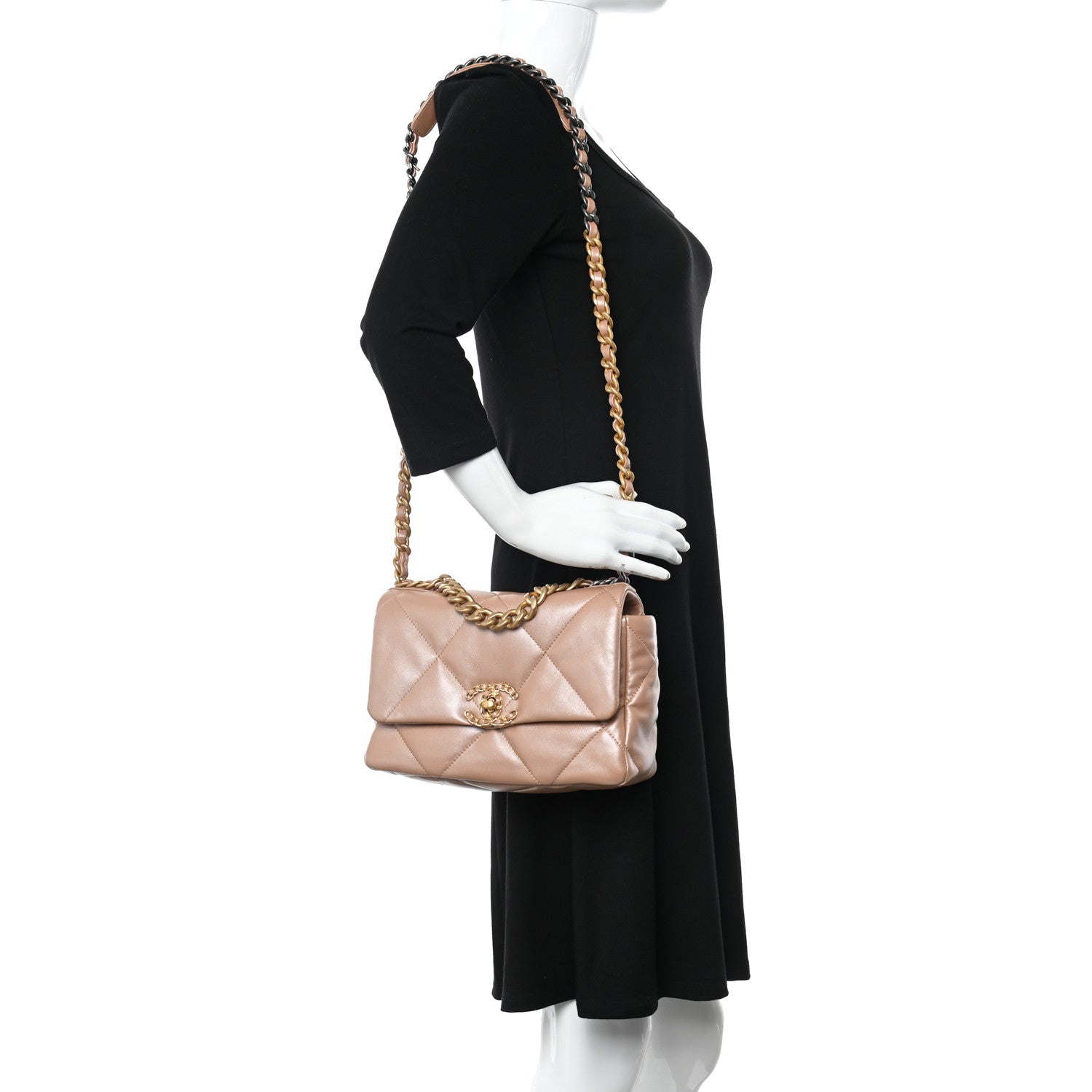 Chanel Shiny Lambskin Quilted Medium Chanel 19 Flap Beige 2 of 11