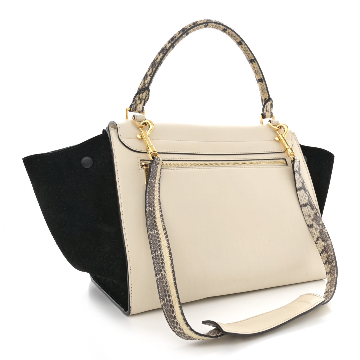 Calfskin Suede Whipsnake Medium Trapeze Black White