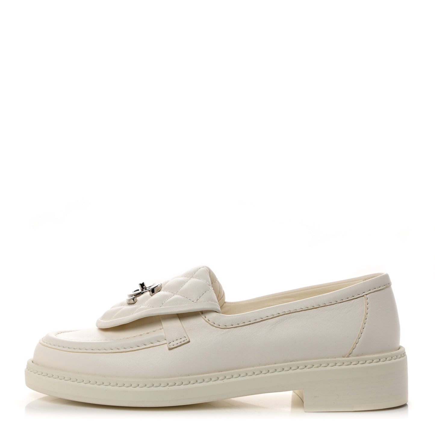 Shiny Lambskin Quilted CC Turnlock Loafers 36 White