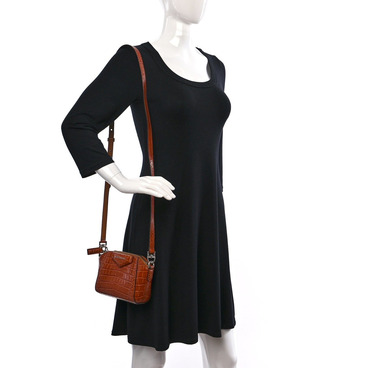Calfskin Crocodile Embossed Nano Antigona Tan