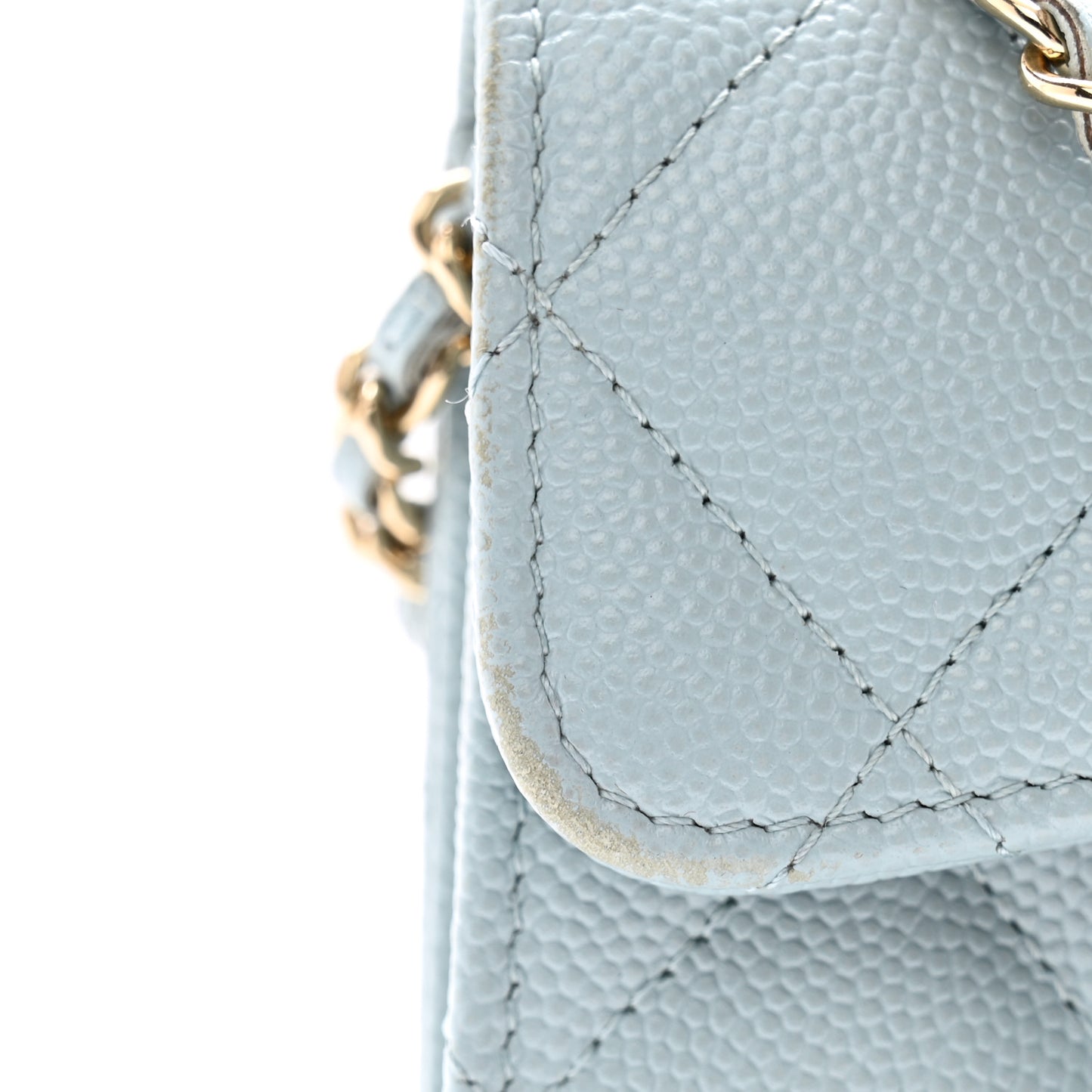 Caviar Quilted Flap Card Holder On Chain Light Blue
