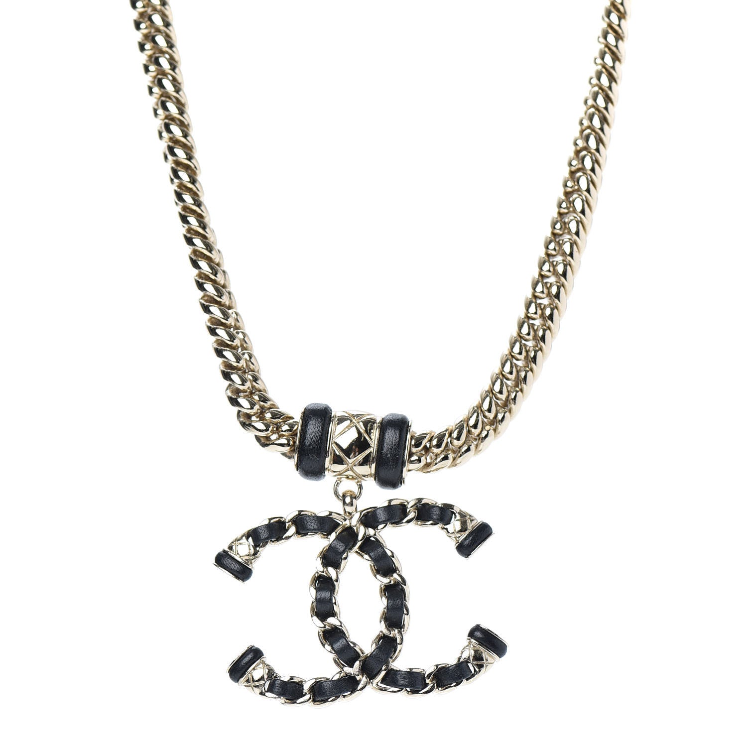 Chanel Metal Lambskin CC Chain Necklace Gold Black 1 of 5