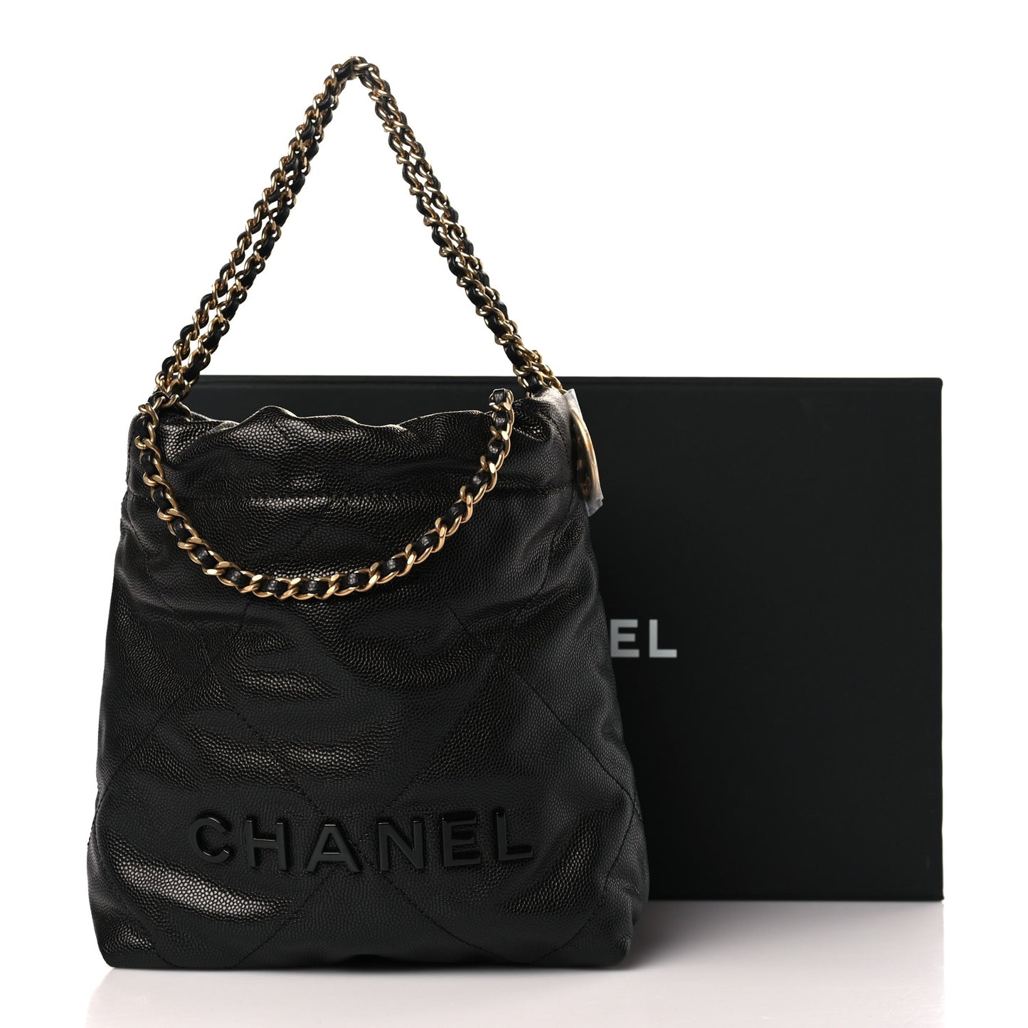 Shiny Caviar Quilted Monochrome Mini Chanel 22 Black