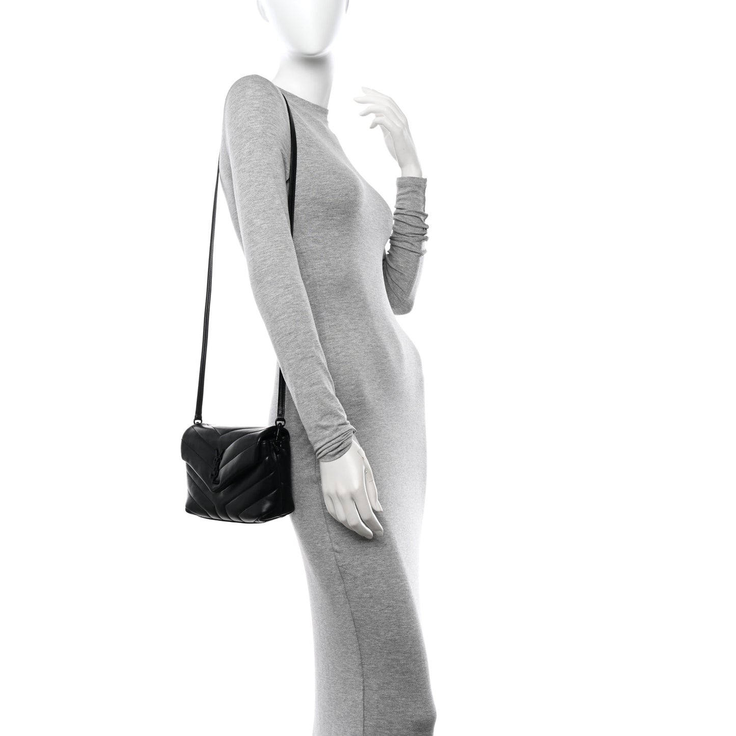 SAINT LAURENT Calfskin Y Quilted Monogram Monochrome Toy Loulou Crossbody Bag Black