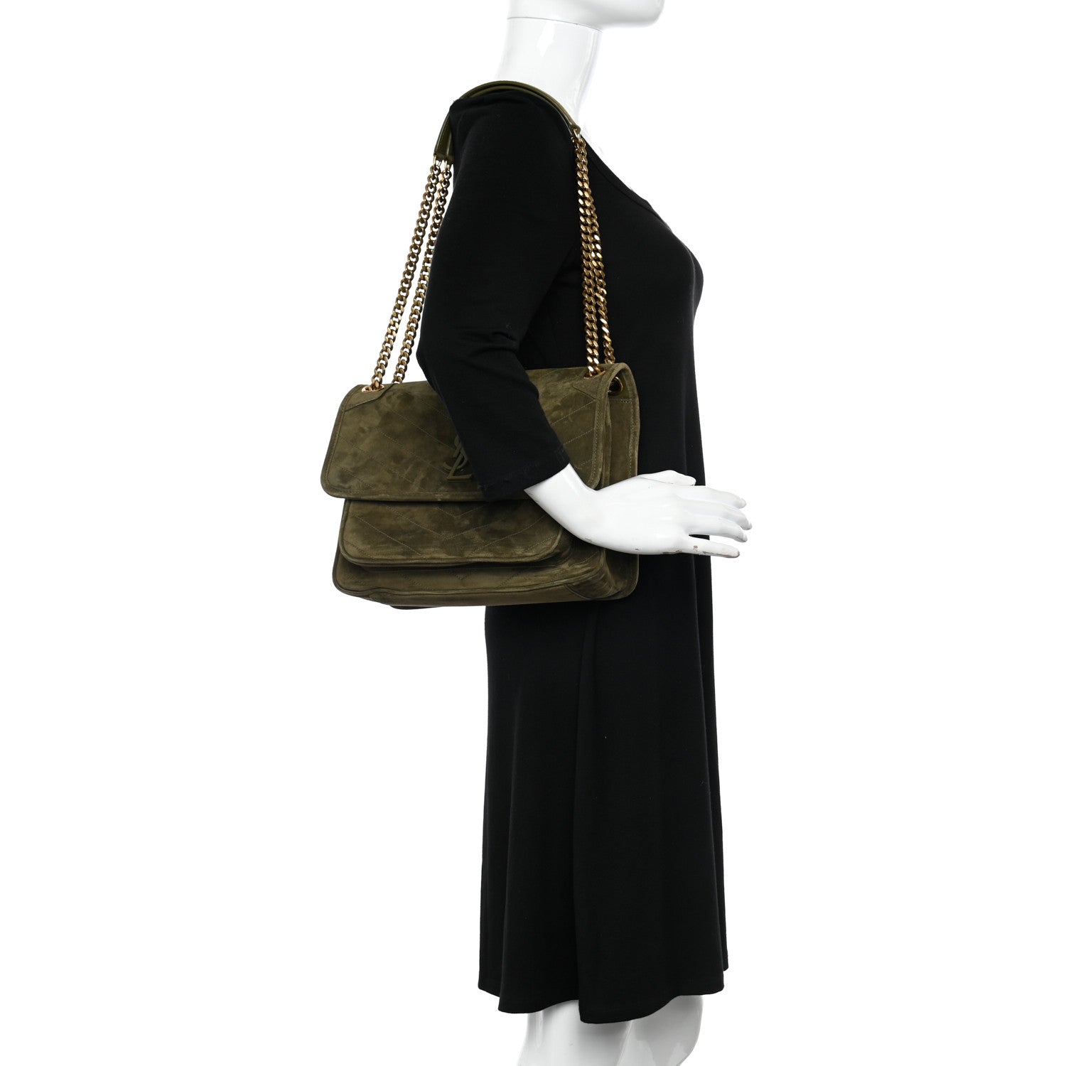 Saint Laurent Suede Monogram Medium Niki Chain Satchel Loden Green 2 of 10