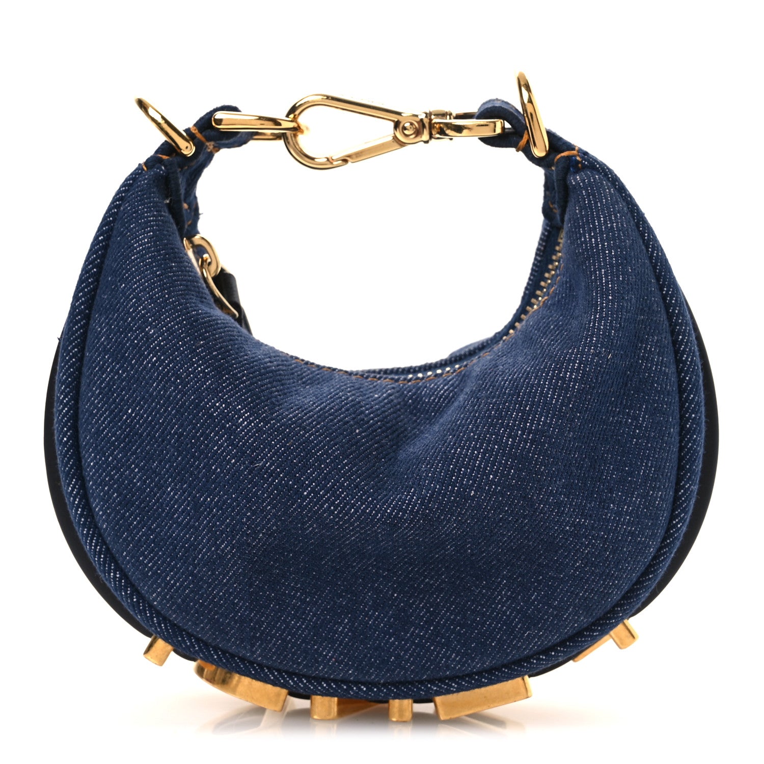 Fendi Denim Shiny Nappa Nano Fendigraphy Hobo Charm Blue Moro