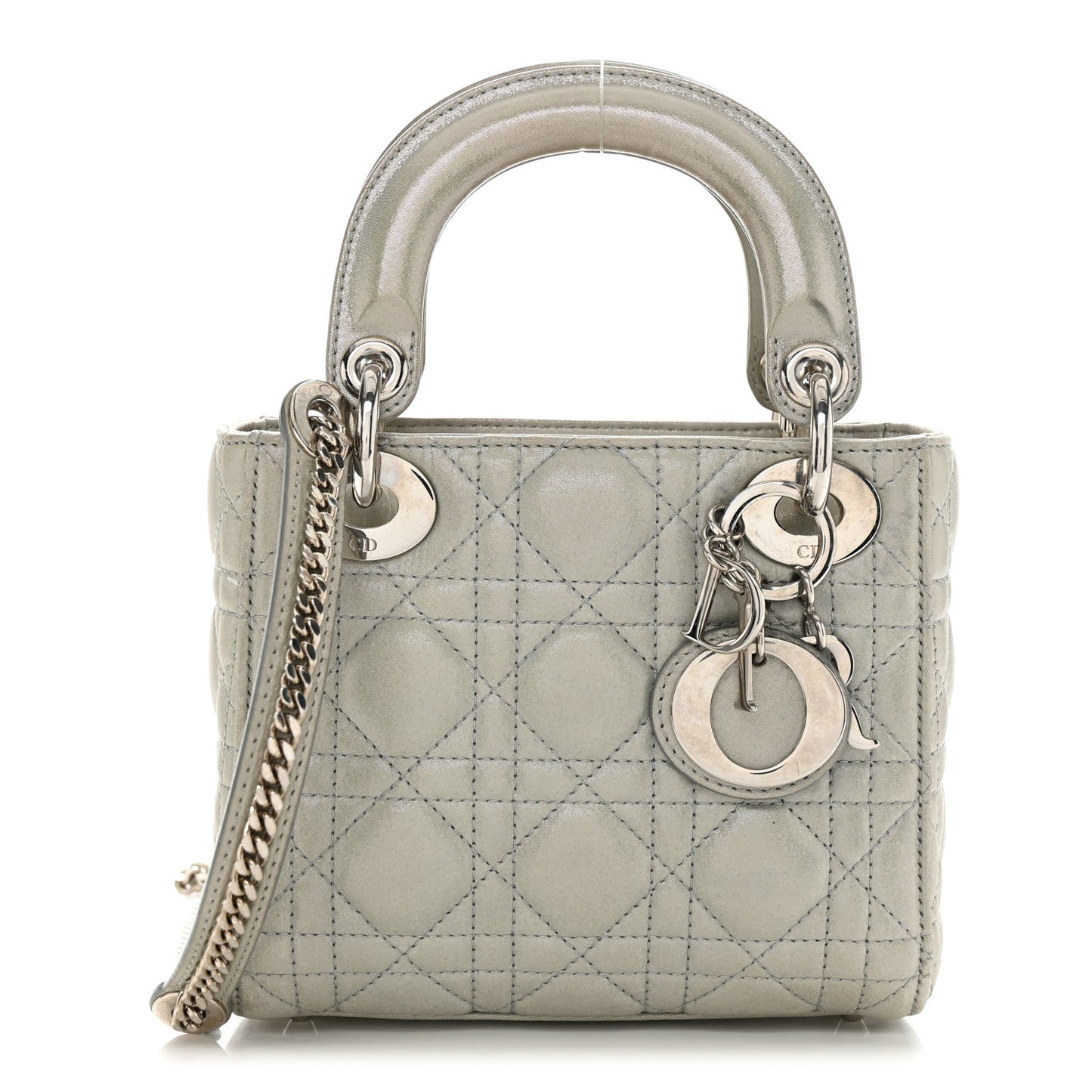 Metallic Nubuck Cannage Mini Lady Dior Silver