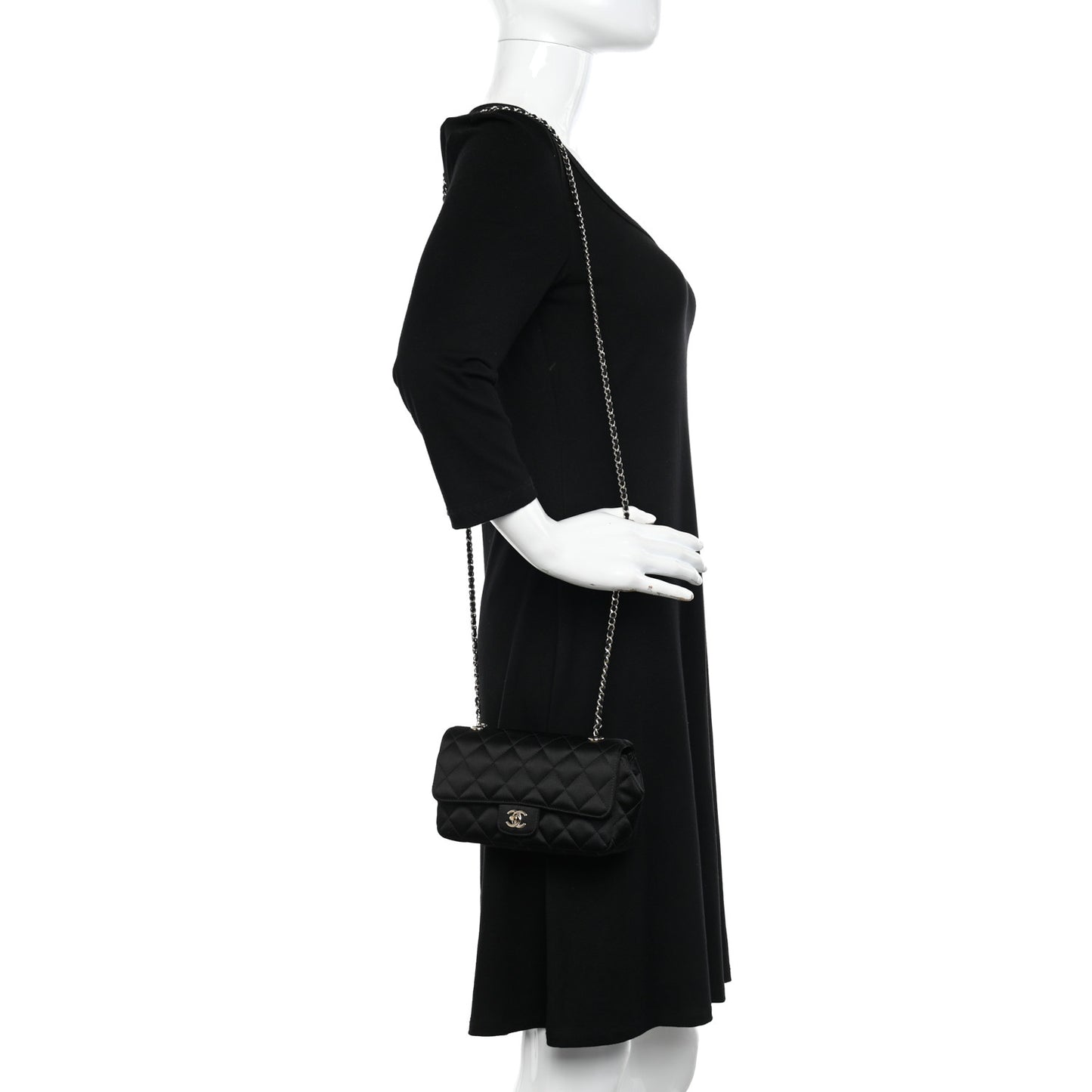 Satin Quilted Mini Rectangular Flap Black
