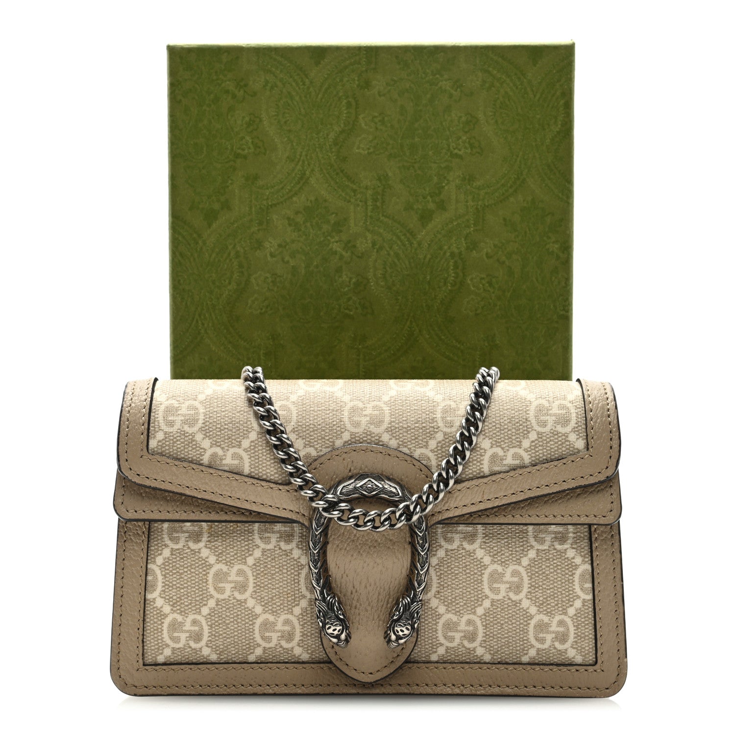 Gucci GG Supreme Monogram Textured Dollar Calfskin Super Mini Dionysus Shoulder Bag Beige Mystic White Oatmeal 9 of 9