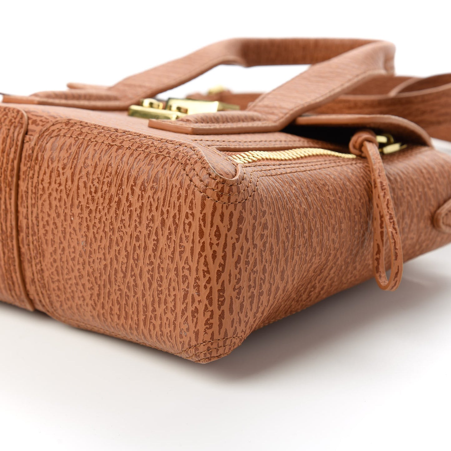 Shark Embossed Textured Calfskin Mini Pashli Satchel Caramel Cognac