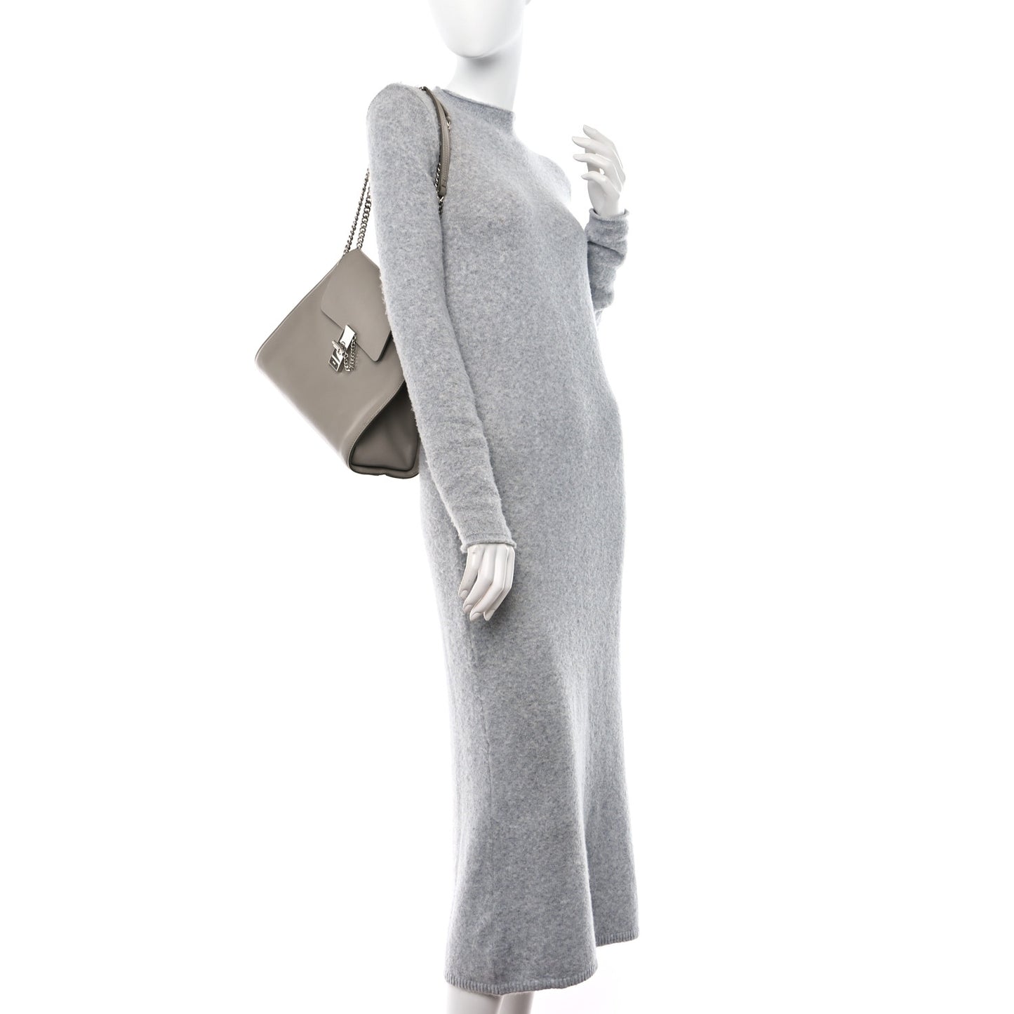 Shiny Calfskin Medium Annie Shoulder Bag Motty Grey