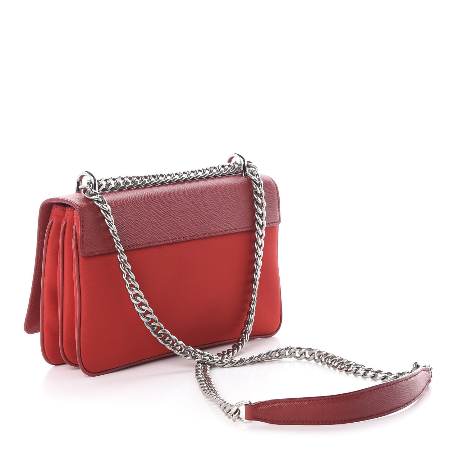 Saffiano Tessuto Nylon Chain Shoulder Bag Rosso