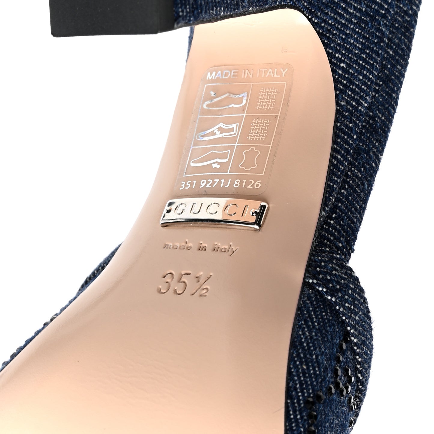 Denim Crystal GG Monogram Mules 35.5 Blue