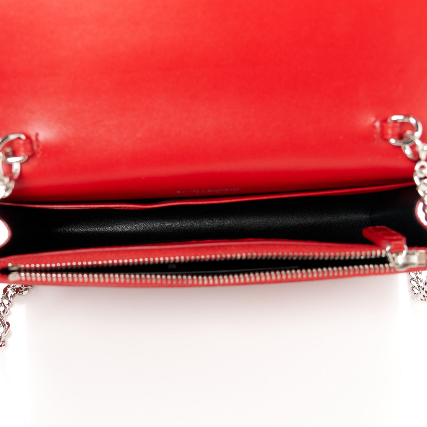Calfskin Crocodile Embossed Kate Monogram Tassel Chain Wallet Red