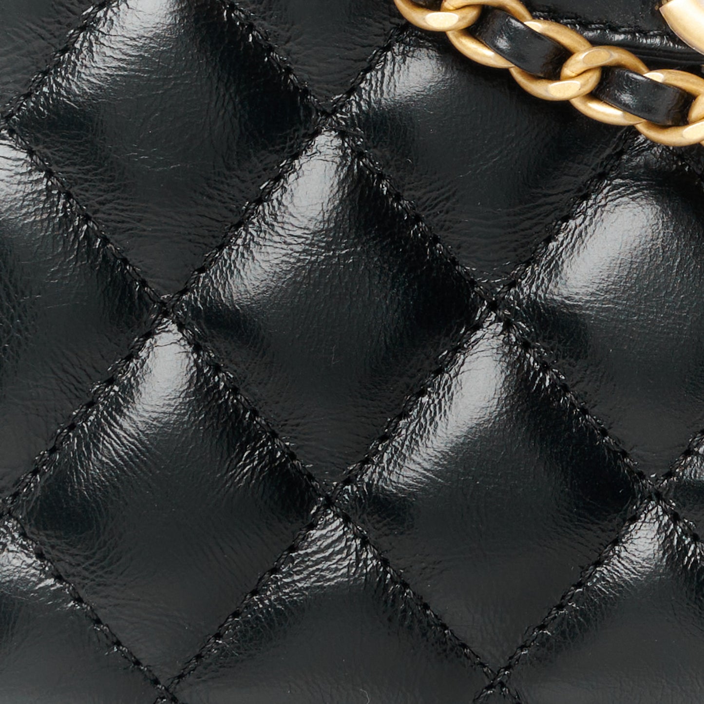 Shiny Aged Calfskin Quilted Nano Kelly Shopper Black
