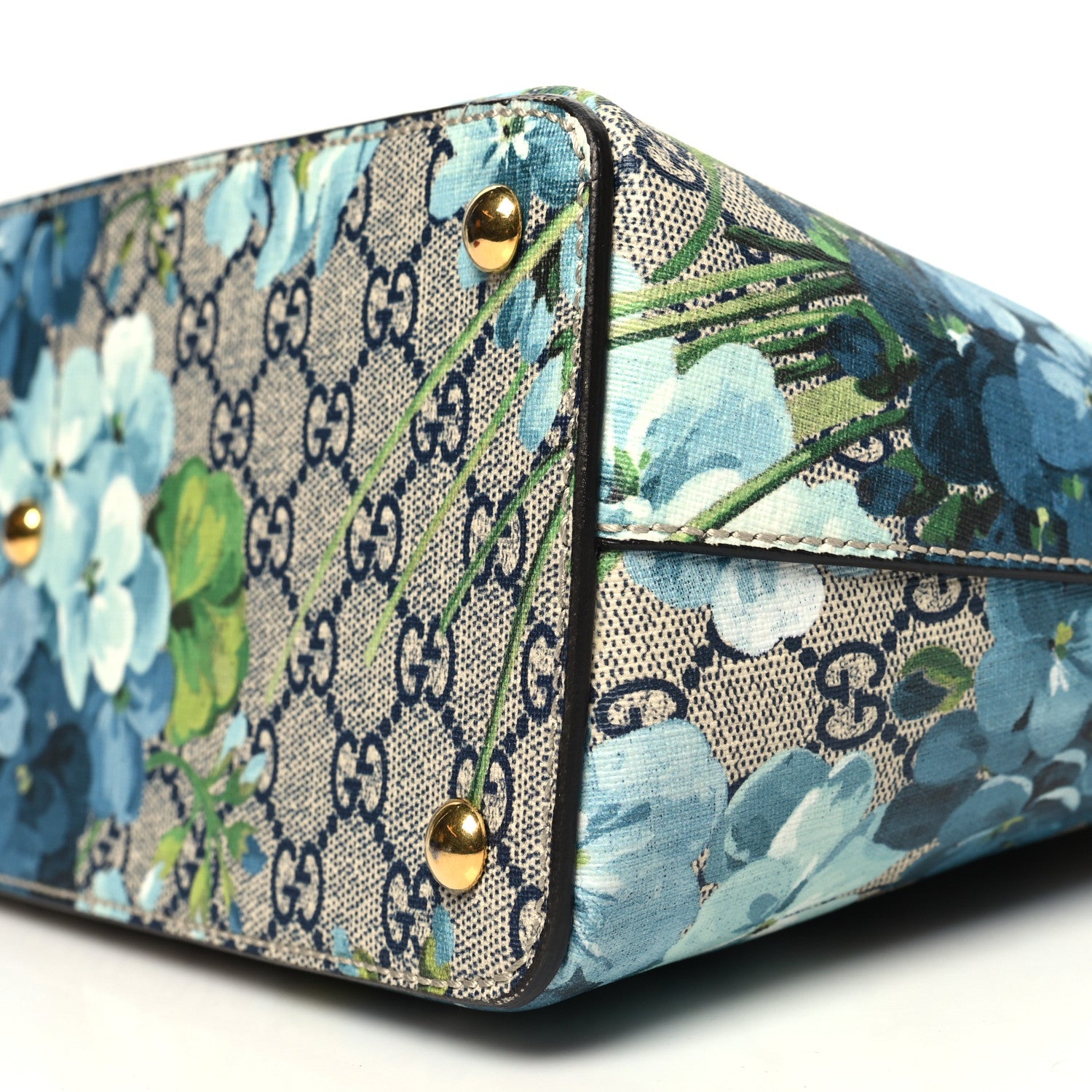 Gucci GG Supreme Monogram Blooms Medium Zip Top Tote Beige Blue Navy Hibiscus Red 10 of 11