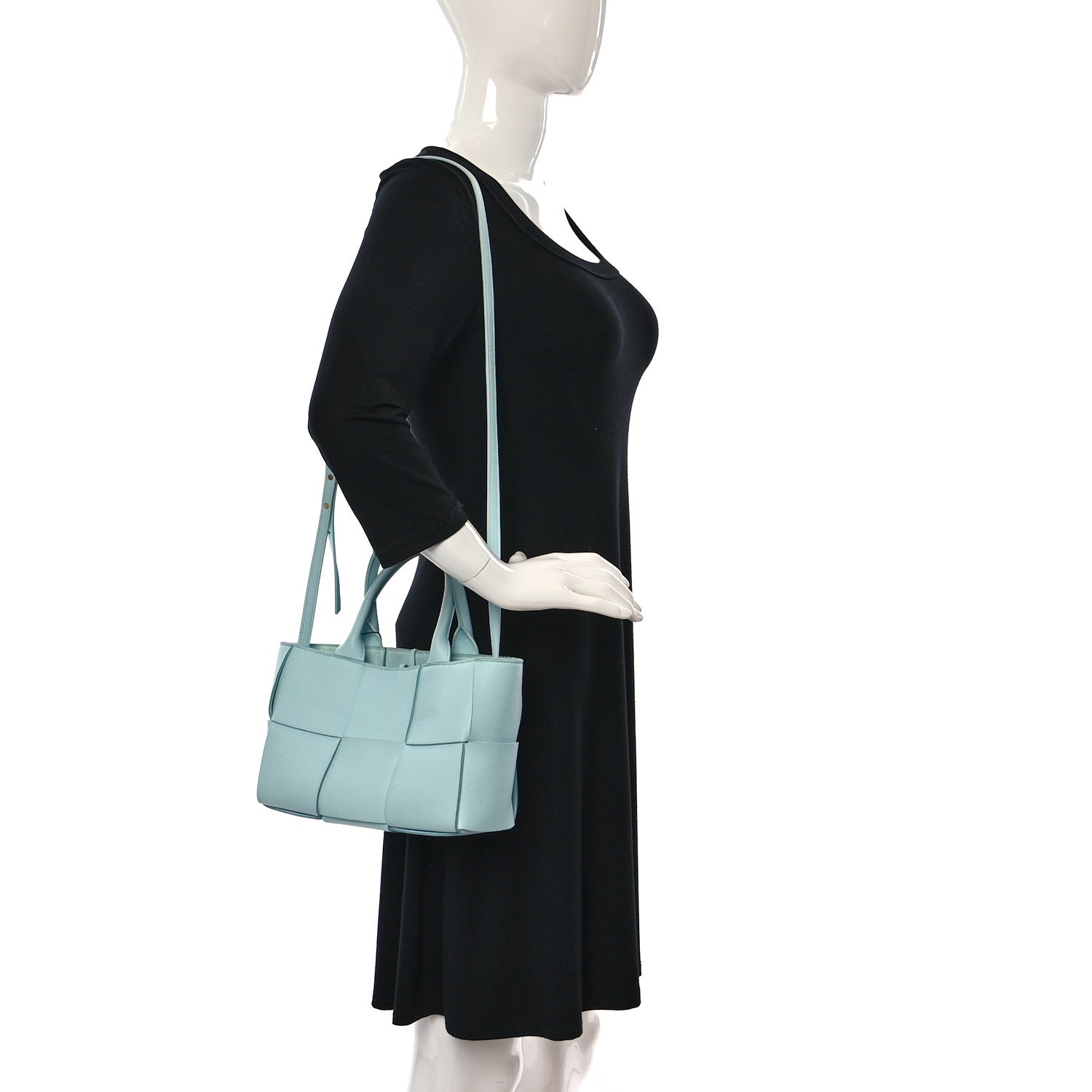 Bottega Veneta Grained Calfskin Maxi Intrecciato Mini Arco Tote Pale Blue 2 of 10