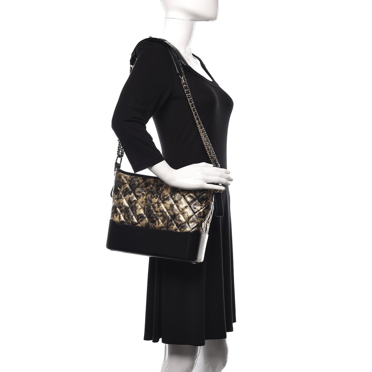 Metallic Crumpled Goatskin Quilted Medium Gabrielle Hobo Black Gold