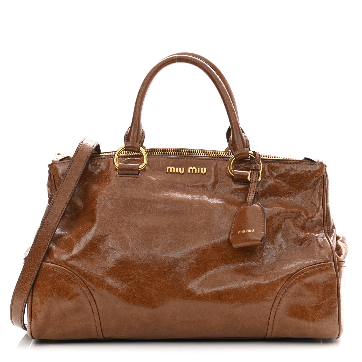Miu Miu Vitello Shine Top Handle Satchel Brown 1114661 – FASHIONPHILE