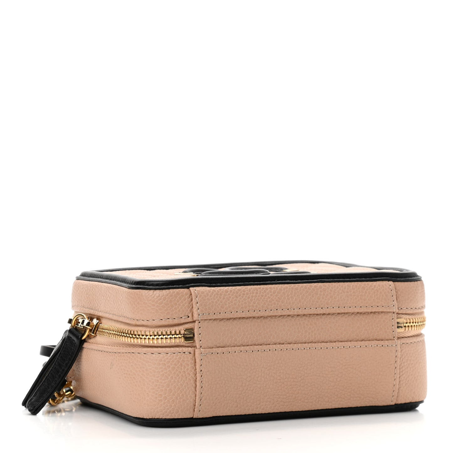 Caviar Quilted Small CC Filigree Vanity Case Beige Black