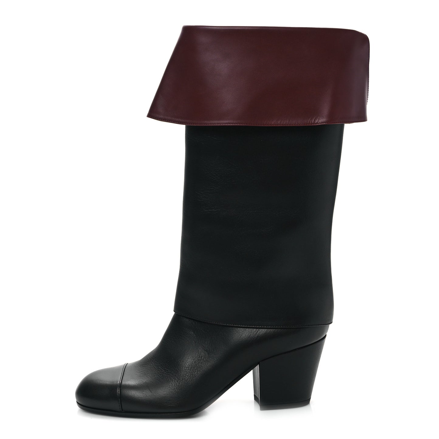 Calfskin CC Fold Over Boots 37.5 Black Brown