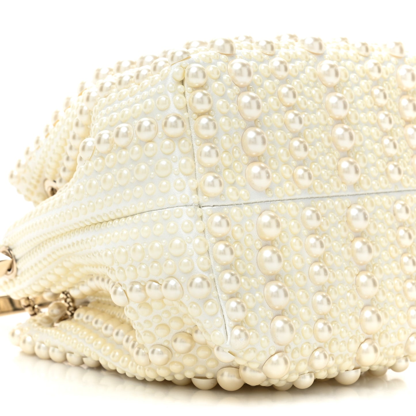 Satin Pearl Embellished Bon Bon Bag Ivory