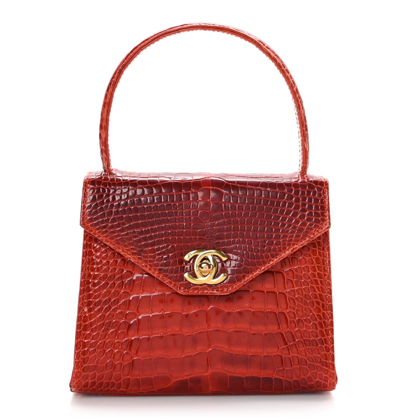 Shiny Crocodile Mini Top Handle Kelly Flap Orange