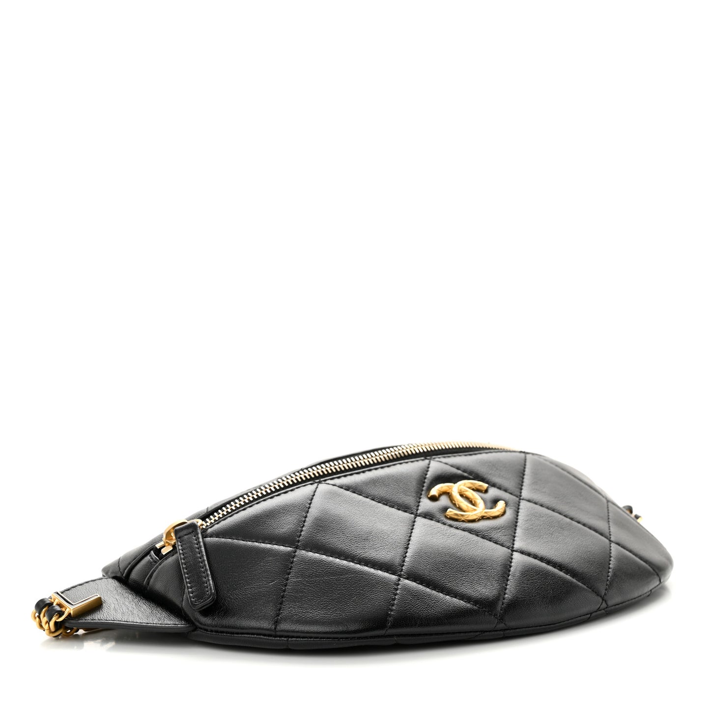 Lambskin Enamel Quilted Waist Bag Black
