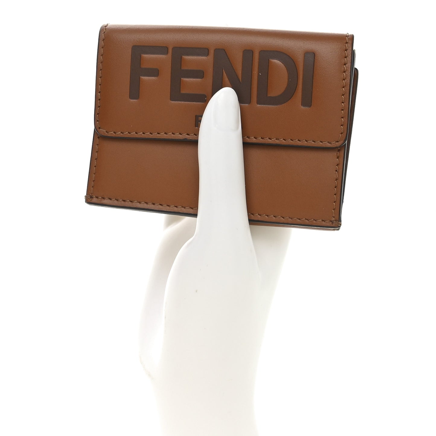 Vitello King Tamponato Logo Embossed Fold Over Card Holder Wallet Cuoio