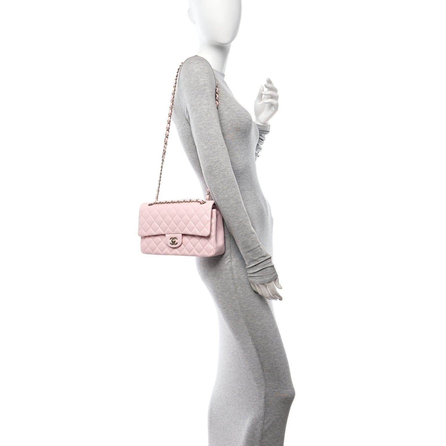 Caviar Quilted Medium Double Flap Light Pink