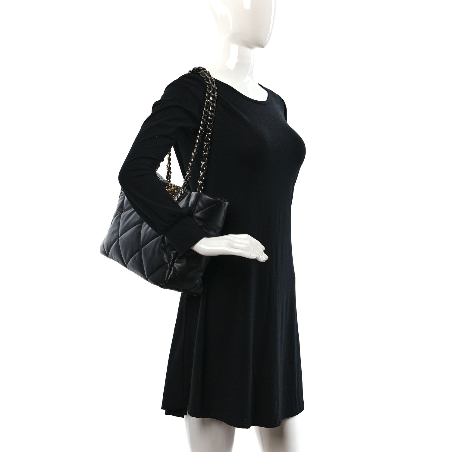 Chanel Lambskin Quilted Chanel 19 East West Shopping Bag Black 2 of 9