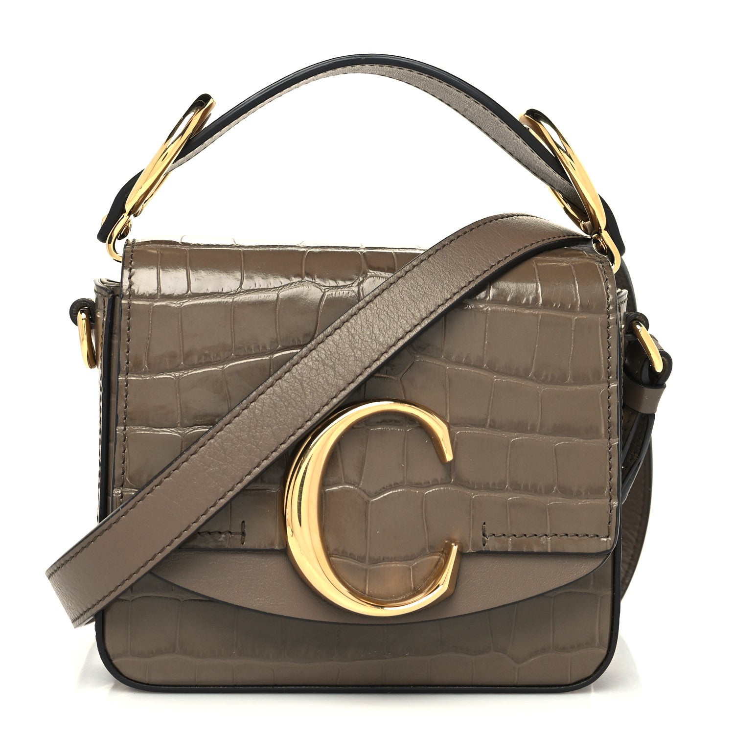 Chloe Calfskin Crocodile Embossed Mini C Double Carry Army Green 1 of 12