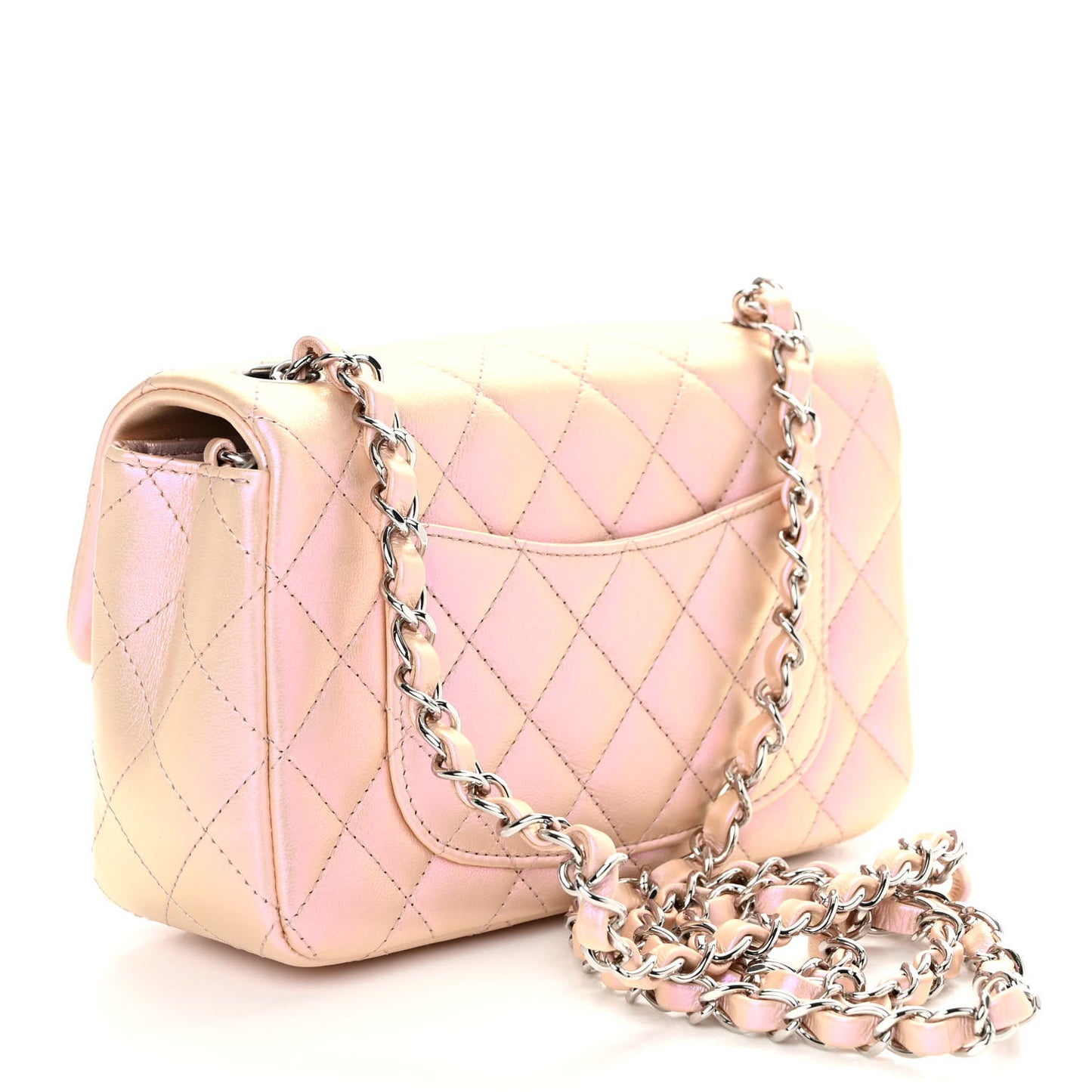 Iridescent Calfskin Quilted Mini Rectangular Flap Pink