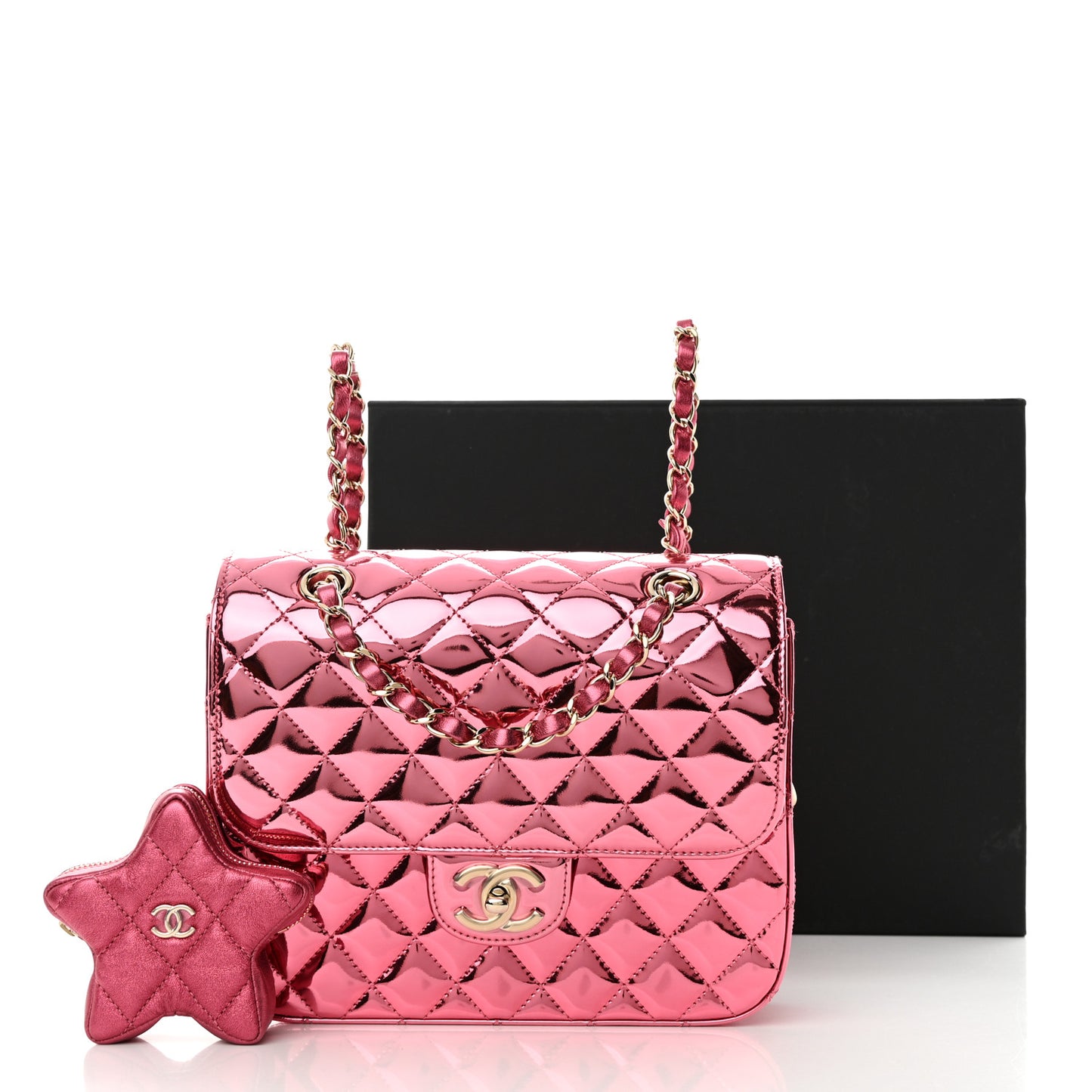Mirror Calfskin Metallic Calfskin Quilted Hollywood Boulevard Backpack With Coin Purse Pink
