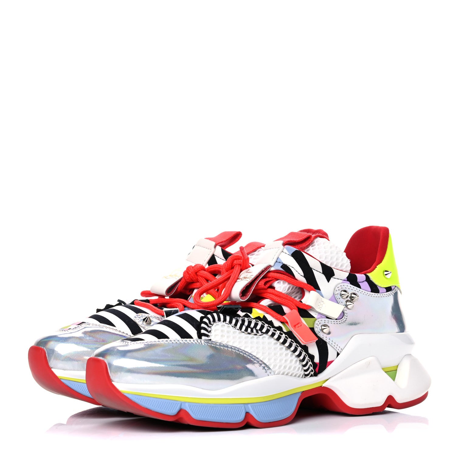Christian Louboutin Neoprene Specchio Laser Donna Red Runner Spike Flat Sneaker 37.5 Multicolor 3 of 15